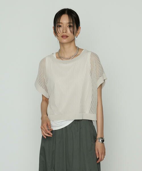 COMME CA COMFORT / コムサ・コンフォート（Lサイズ） その他トップス | 〔 TALLサイズ 〕 透かし編みレース柄 レイヤードニット | 詳細5