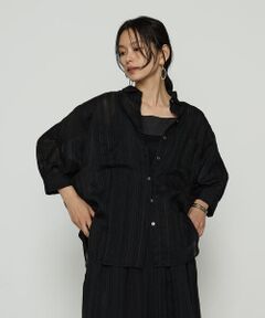 COMME CA COMFORT / コムサ・コンフォート（Lサイズ） シャツ・ブラウス | 〔 +サイズ 〕 ジャカードボーダー 身幅たっぷりシャツ