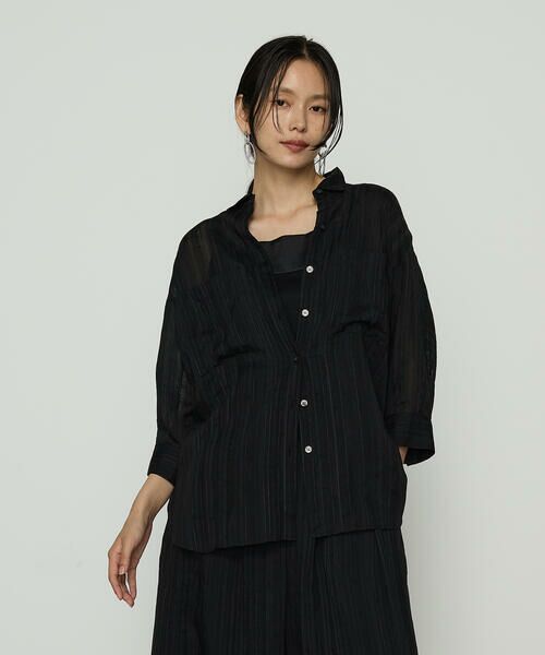 COMME CA COMFORT / コムサ・コンフォート（Lサイズ） シャツ・ブラウス | 〔 +サイズ 〕 ジャカードボーダー 身幅たっぷりシャツ | 詳細14