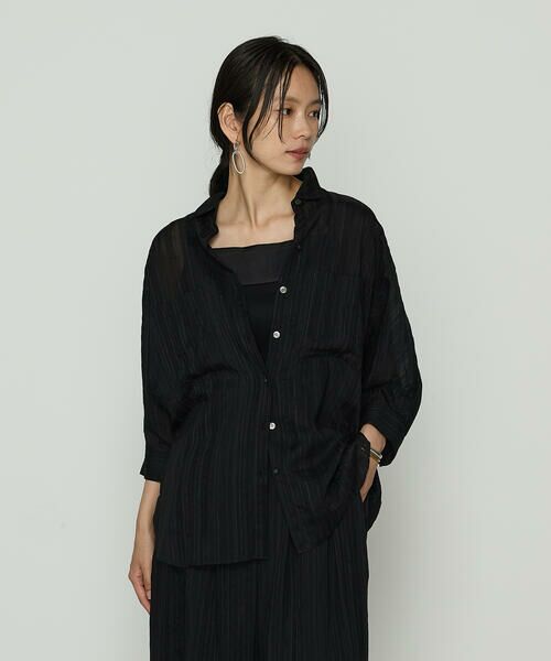 COMME CA COMFORT / コムサ・コンフォート（Lサイズ） シャツ・ブラウス | 〔 +サイズ 〕 ジャカードボーダー 身幅たっぷりシャツ | 詳細3