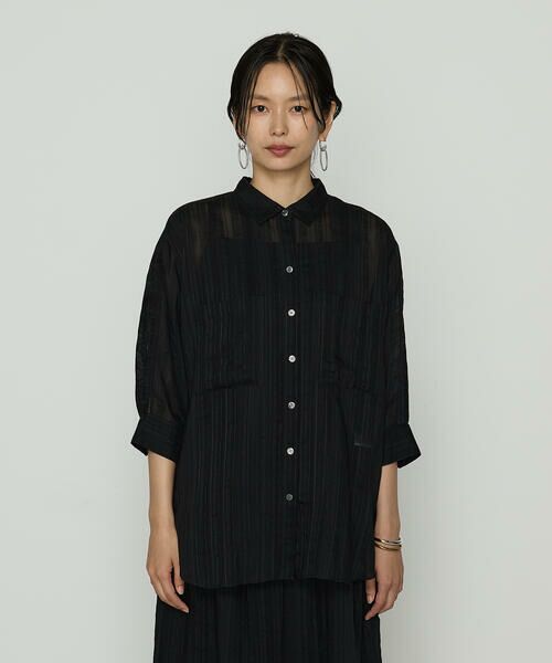 COMME CA COMFORT / コムサ・コンフォート（Lサイズ） シャツ・ブラウス | 〔 +サイズ 〕 ジャカードボーダー 身幅たっぷりシャツ | 詳細5