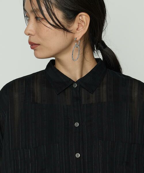 COMME CA COMFORT / コムサ・コンフォート（Lサイズ） シャツ・ブラウス | 〔 +サイズ 〕 ジャカードボーダー 身幅たっぷりシャツ | 詳細8