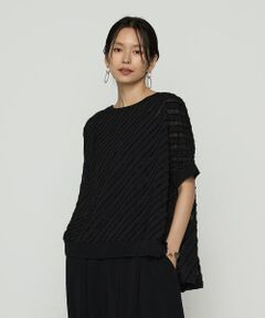 COMME CA COMFORT / コムサ・コンフォート（Lサイズ） カットソー | 〔 +サイズ 〕 バ イアス柄カットジャカード バイアス柄プルオーバー