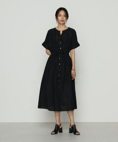 COMME CA COMFORT / コムサ・コンフォート（Lサイズ） ロング・マキシ丈ワンピース | 〔 +サイズ 〕 アセテートリネンタッサー ヘンリーネックワンピース