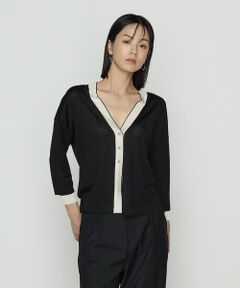 COMME CA COMFORT / コムサ・コンフォート（Lサイズ） カーディガン・ボレロ | 〔 TALLサイズ 〕 シルキー天竺ニット バイカラーカーディガン