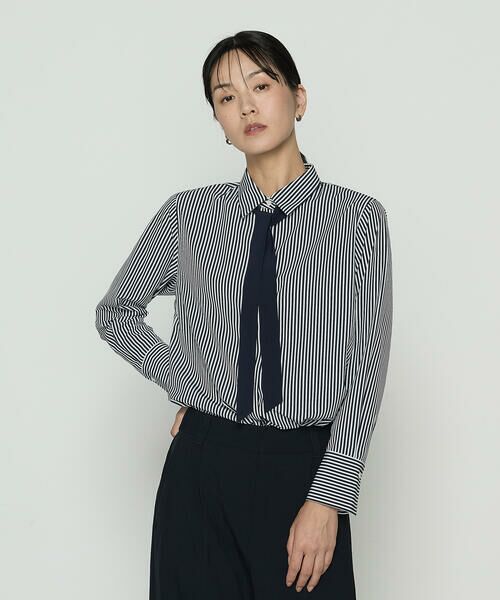 COMME CA COMFORT / コムサ・コンフォート（Lサイズ） シャツ・ブラウス | 〔 TALLサイズ 〕 デシンストライププリント ボウタイシャツ | 詳細14