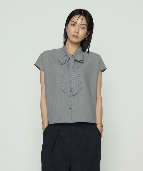 COMME CA COMFORT / コムサ・コンフォート（Lサイズ） シャツ・ブラウス | 〔 TALLサイズ 〕 シアーサッカーギンガム ボウタイブラウス | 詳細3