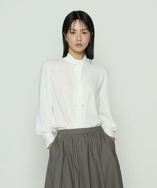 COMME CA COMFORT / コムサ・コンフォート（Lサイズ） シャツ・ブラウス | 〔 TALLサイズ 〕 マットサテン タイ付 ハイネックブラウス | 詳細2