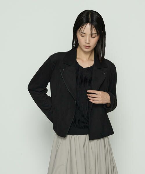 COMME CA COMFORT / コムサ・コンフォート（Lサイズ） レザーブルゾン・ジャケット | 〔 TALLサイズ 〕 ストレッチスエード調 ライダースジャケット | 詳細2