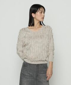 COMME CA COMFORT / コムサ・コンフォート（Lサイズ） ニット・セーター | 〔 TALLサイズ 〕 フリンジジャカード Vネックニット