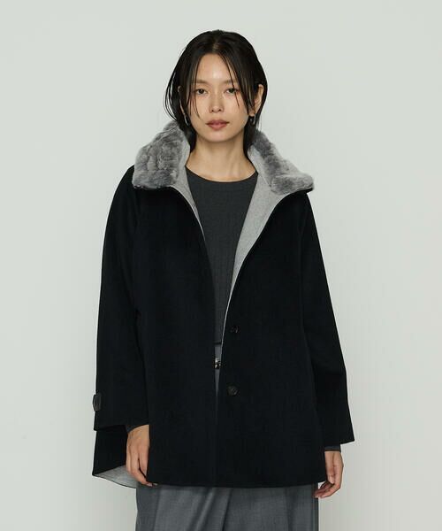 COMME CA COMFORT/コムサ・コンフォート(Lサイズ) 〔 TALLサイズ 〕 アンゴラウール ・Aラインショートコート 05:ブラック 13号 COMME CA COMFORT/コムサ・コンフォート(Lサイズ) 〔 TALLサイズ 〕 アンゴラウール ・Aラインショートコート 05:ブラック 13号