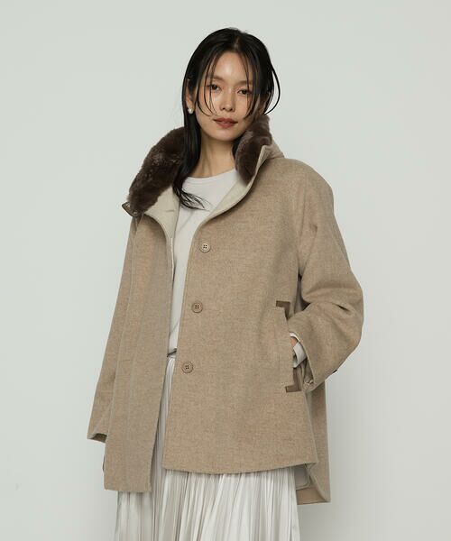 COMME CA COMFORT/コムサ・コンフォート(Lサイズ) 〔 TALLサイズ 〕 アンゴラウール ・Aラインショートコート 15:モカベージュ 15号 COMME CA COMFORT/コムサ・コンフォート(Lサイズ) 〔 TALLサイズ 〕 アンゴラウール ・Aラインショートコート 15:モカベージュ 15号