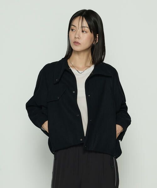 COMME CA COMFORT/コムサ・コンフォート(Lサイズ) 〔 +サイズ 〕 やわらかメルトン スタンドカラーブルゾン 05:ブラック 15号 COMME CA COMFORT/コムサ・コンフォート(Lサイズ) 〔 +サイズ 〕 やわらかメルトン スタンドカラーブルゾン 05:ブラック 15号