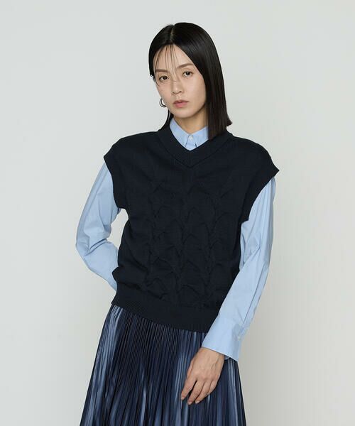 COMME CA COMFORT/コムサ・コンフォート(Lサイズ) 〔 TALLサイズ 〕 コットンポリエステルリリヤーン ニットベスト 09:ネイビー 15号 COMME CA COMFORT/コムサ・コンフォート(Lサイズ) 〔 TALLサイズ 〕 コットンポリエステルリリヤーン ニットベスト 09:ネイビー 15号