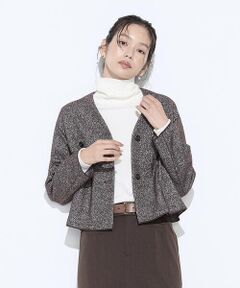 COMME CA COMFORT / コムサ・コンフォート（Lサイズ） ノーカラージャケット | 〔 TALLサイズ 〕 ツイード柄リバージャージー ノーカラージャケット