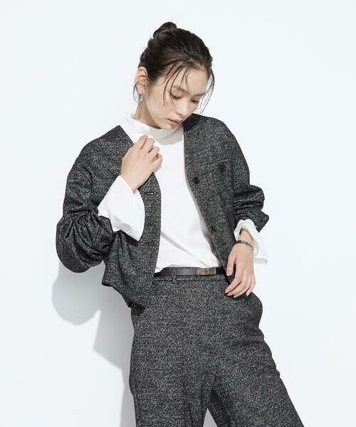 COMME CA COMFORT / コムサ・コンフォート（Lサイズ） ノーカラージャケット | 〔 TALLサイズ 〕 ツイード柄リバージャージー ノーカラージャケット | 詳細7