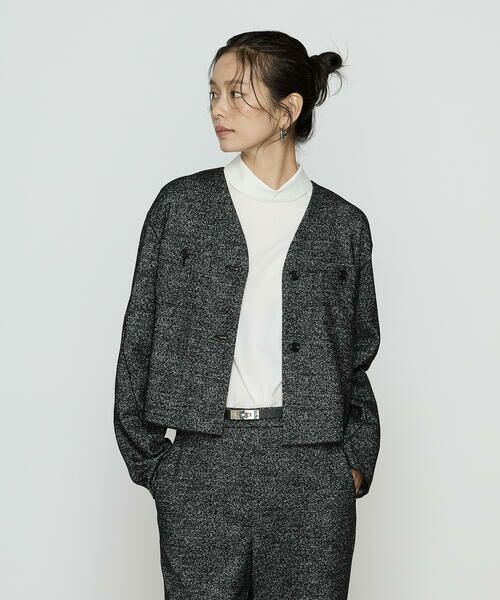 COMME CA COMFORT / コムサ・コンフォート（Lサイズ） ノーカラージャケット | 〔 TALLサイズ 〕 ツイード柄リバージャージー ノーカラージャケット | 詳細3