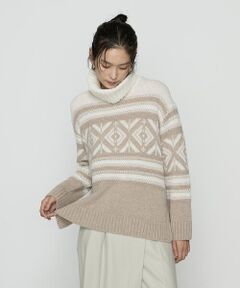 COMME CA COMFORT / コムサ・コンフォート（Lサイズ） ニット・セーター | 〔 TALLサイズ 〕 ジャカード編み ニットプルオーバー