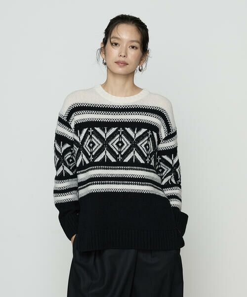 COMME CA COMFORT / コムサ・コンフォート（Lサイズ） ニット・セーター | 〔 TALLサイズ 〕 ジャカード編み スヌード付きニットプルオーバー | 詳細1