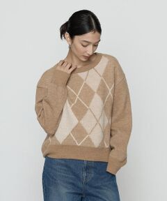 COMME CA COMFORT / コムサ・コンフォート（Lサイズ） ニット・セーター | 〔 +サイズ 〕 ジャカード アーガイルニットセーター