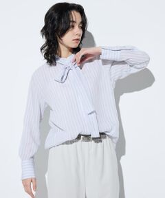 COMME CA COMFORT / コムサ・コンフォート（Lサイズ） シャツ・ブラウス | 〔 TALLサイズ 〕 リヨセルストライプ ボウタイブラウス