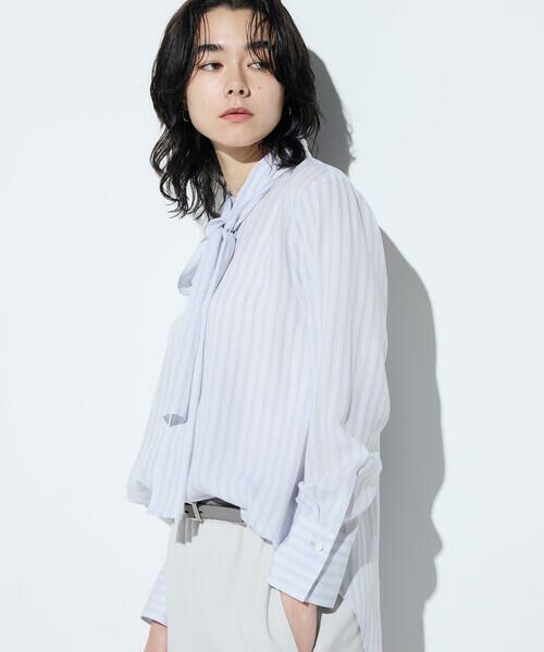 COMME CA COMFORT / コムサ・コンフォート（Lサイズ） シャツ・ブラウス | 〔 TALLサイズ 〕 リヨセルストライプ ボウタイブラウス | 詳細1
