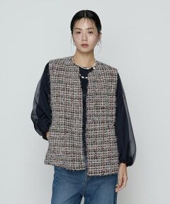 COMME CA COMFORT / コムサ・コンフォート（Lサイズ） ベスト | 〔 TALLサイズ 〕 ファンシーツイード キーネックカラージレ