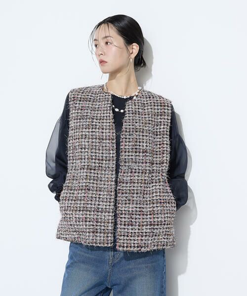 COMME CA COMFORT / コムサ・コンフォート（Lサイズ） ベスト | 〔 TALLサイズ 〕 ファンシーツイード キーネックカラージレ | 詳細23