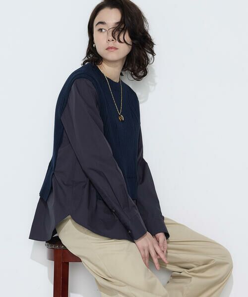 COMME CA COMFORT / コムサ・コンフォート（Lサイズ） シャツ・ブラウス | 〔 TALLサイズ 〕 ニットドッキング プルオーバーシャツ（09:ネイビー）