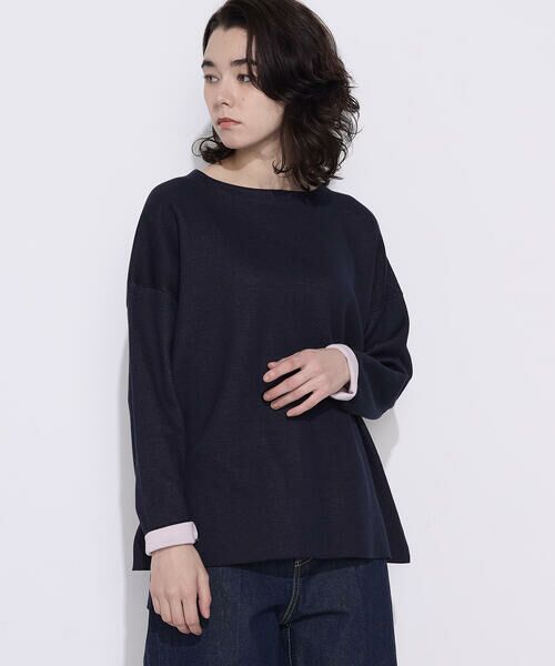 COMME CA COMFORT / コムサ・コンフォート（Lサイズ） カットソー | 〔 TALLサイズ 〕 接結編み バイカラープルオーバー（09:ネイビー）