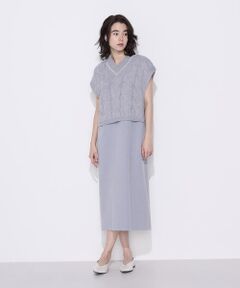 COMME CA COMFORT / コムサ・コンフォート（Lサイズ） ロング・マキシ丈ワンピース | 〔 +サイズ 〕 ケーブルニットベスト付き ワンピース