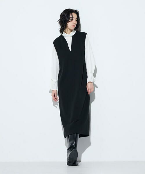 COMME CA COMFORT / コムサ・コンフォート（Lサイズ） ロング・マキシ丈ワンピース | 〔 +サイズ 〕 ケーブルニットベスト付き ワンピース | 詳細3