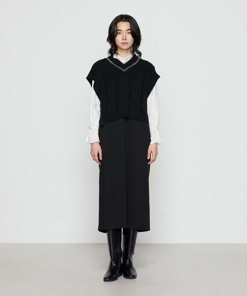 COMME CA COMFORT / コムサ・コンフォート（Lサイズ） ロング・マキシ丈ワンピース | 〔 +サイズ 〕 ケーブルニットベスト付き ワンピース | 詳細5