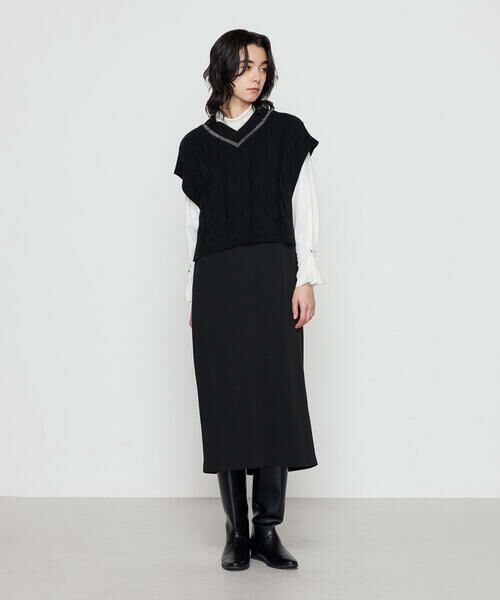 COMME CA COMFORT / コムサ・コンフォート（Lサイズ） ロング・マキシ丈ワンピース | 〔 +サイズ 〕 ケーブルニットベスト付き ワンピース | 詳細6