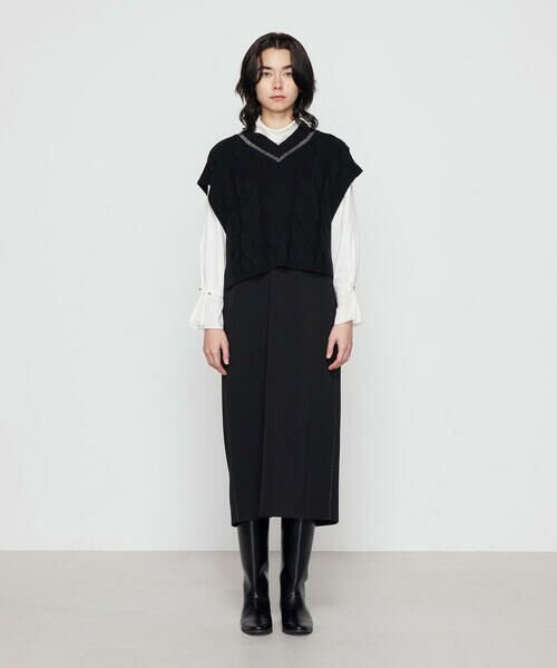 COMME CA COMFORT / コムサ・コンフォート（Lサイズ） ロング・マキシ丈ワンピース | 〔 +サイズ 〕 ケーブルニットベスト付き ワンピース | 詳細7
