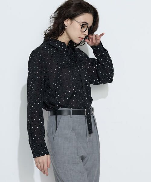COMME CA COMFORT / コムサ・コンフォート（Lサイズ） シャツ・ブラウス | 〔 TALLサイズ 〕 ドットプリント ボウタイシャツ（05:クロ）