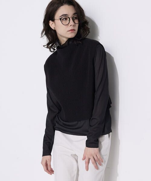 COMME CA COMFORT / コムサ・コンフォート（Lサイズ） ニット・セーター | 〔 TALLサイズ 〕 コットンポリエステルリリヤーン 前後切り替えベスト（05:クロ）