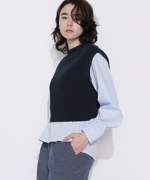 COMME CA COMFORT / コムサ・コンフォート（Lサイズ） ニット・セーター | 〔 TALLサイズ 〕 コットンポリエステルリリヤーン 前後切り替えベスト（09:ネイビー）