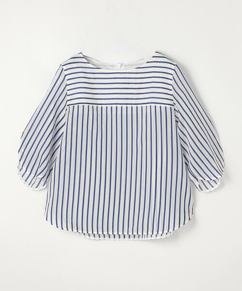 COMME CA COMFORT / コムサ・コンフォート（Lサイズ） シャツ・ブラウス | 〔 TALLサイズ 〕 キュプラリネン コットンシルクストライププルオーバー（22:ホワイト×ブルー）