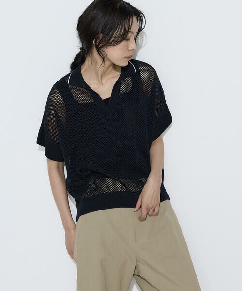 COMME CA COMFORT / コムサ・コンフォート（Lサイズ） ニット・セーター | 〔 TALLサイズ 〕 リネンメッシュ スキッパープルオーバー（09:ネイビー）