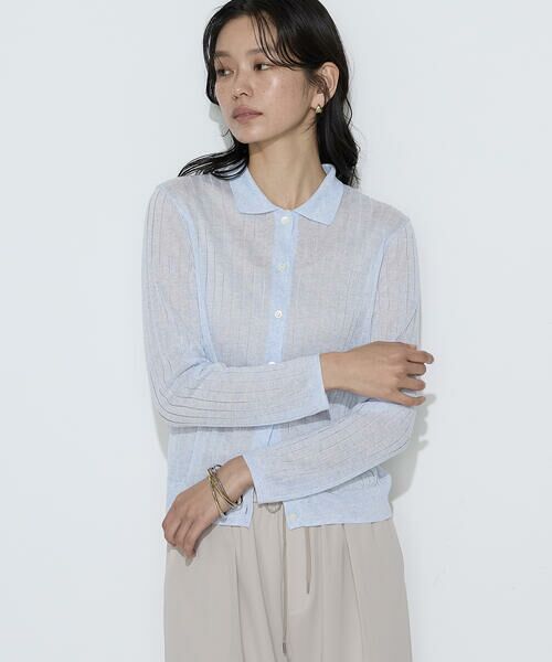 COMME CA COMFORT / コムサ・コンフォート（Lサイズ） カーディガン・ボレロ | 〔 TALLサイズ 〕 レーヨンイタリア糸 ワイドリブポロカーディガン（23:サックス）