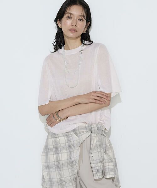 COMME CA COMFORT / コムサ・コンフォート（Lサイズ） ニット・セーター | 〔 TALLサイズ 〕 レーヨンイタリア糸 半袖プルオーバー（07:キナリ）