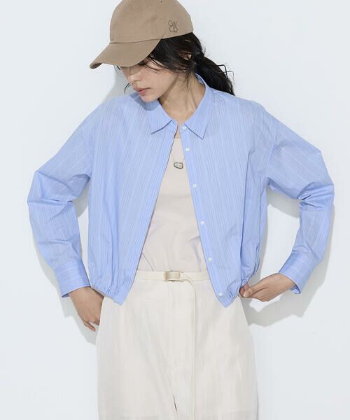 COMME CA COMFORT / コムサ・コンフォート（Lサイズ） シャツ・ブラウス | 〔 TALLサイズ 〕 コットンナイロンストライプ クロップドシャツ（23:サックス×クロ）