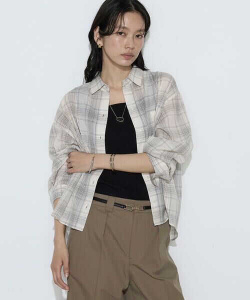 COMME CA COMFORT / コムサ・コンフォート（Lサイズ） シャツ・ブラウス | 〔 TALLサイズ 〕 モノトーンシアーチェック シャツ（02:オフ）