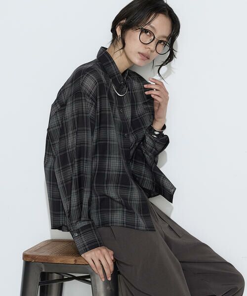 COMME CA COMFORT / コムサ・コンフォート（Lサイズ） シャツ・ブラウス | 〔 TALLサイズ 〕 モノトーンシアーチェック シャツ（05:クロ）