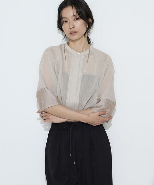 COMME CA COMFORT / コムサ・コンフォート（Lサイズ） シャツ・ブラウス | 〔 TALLサイズ 〕 リネンポリエステルオーガンジー ラグランスリーブシャツ羽織り（15:亜麻）