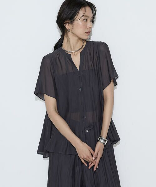 COMME CA COMFORT / コムサ・コンフォート（Lサイズ） シャツ・ブラウス | 〔 TALLサイズ 〕 【セットアップ対応】カッセンシフォンオーガンジー フレアブラウス（08:チャコール）