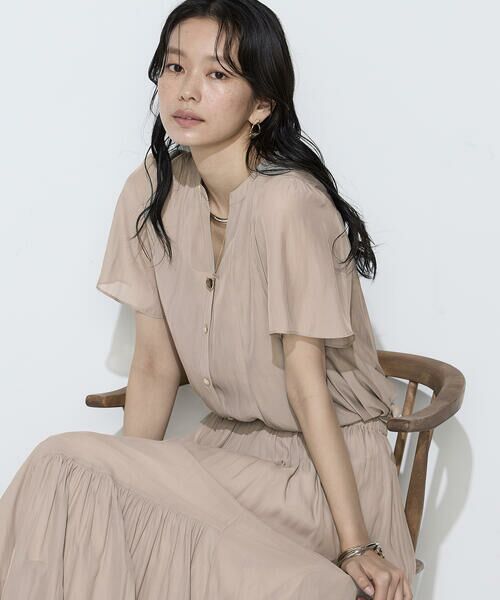 COMME CA COMFORT / コムサ・コンフォート（Lサイズ） シャツ・ブラウス | 〔 TALLサイズ 〕 【セットアップ対応】カッセンシフォンオーガンジー フレアブラウス（15:ベージュ）
