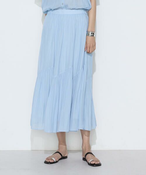 COMME CA COMFORT / コムサ・コンフォート（Lサイズ） ロング・マキシ丈スカート | 〔 TALLサイズ 〕 【セットアップ対応】カッセンシフォンオーガンジー アシンメトリーギャザースカート（23:サックス）