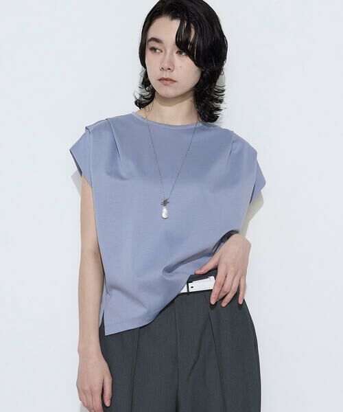 COMME CA COMFORT / コムサ・コンフォート（Lサイズ） カットソー | 〔 TALLサイズ 〕 スーピマコットンポンチ肩タックデザインTシャツ（22:ブルー）